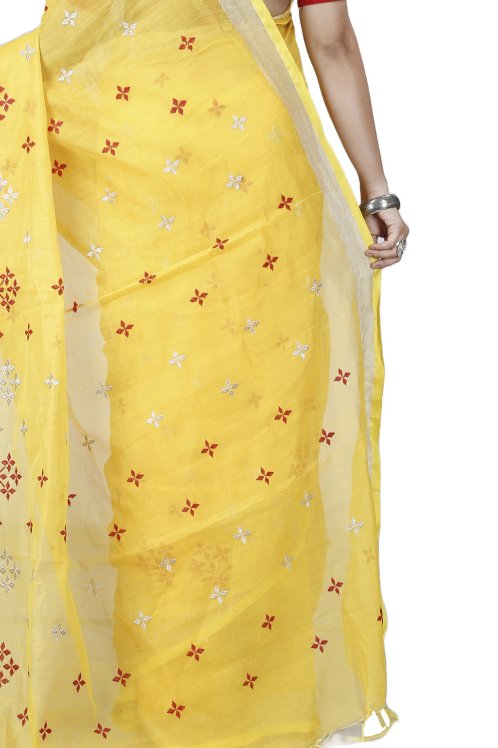 Yellow Blended Cotton Tamasi Hand Loom Saree (1211)